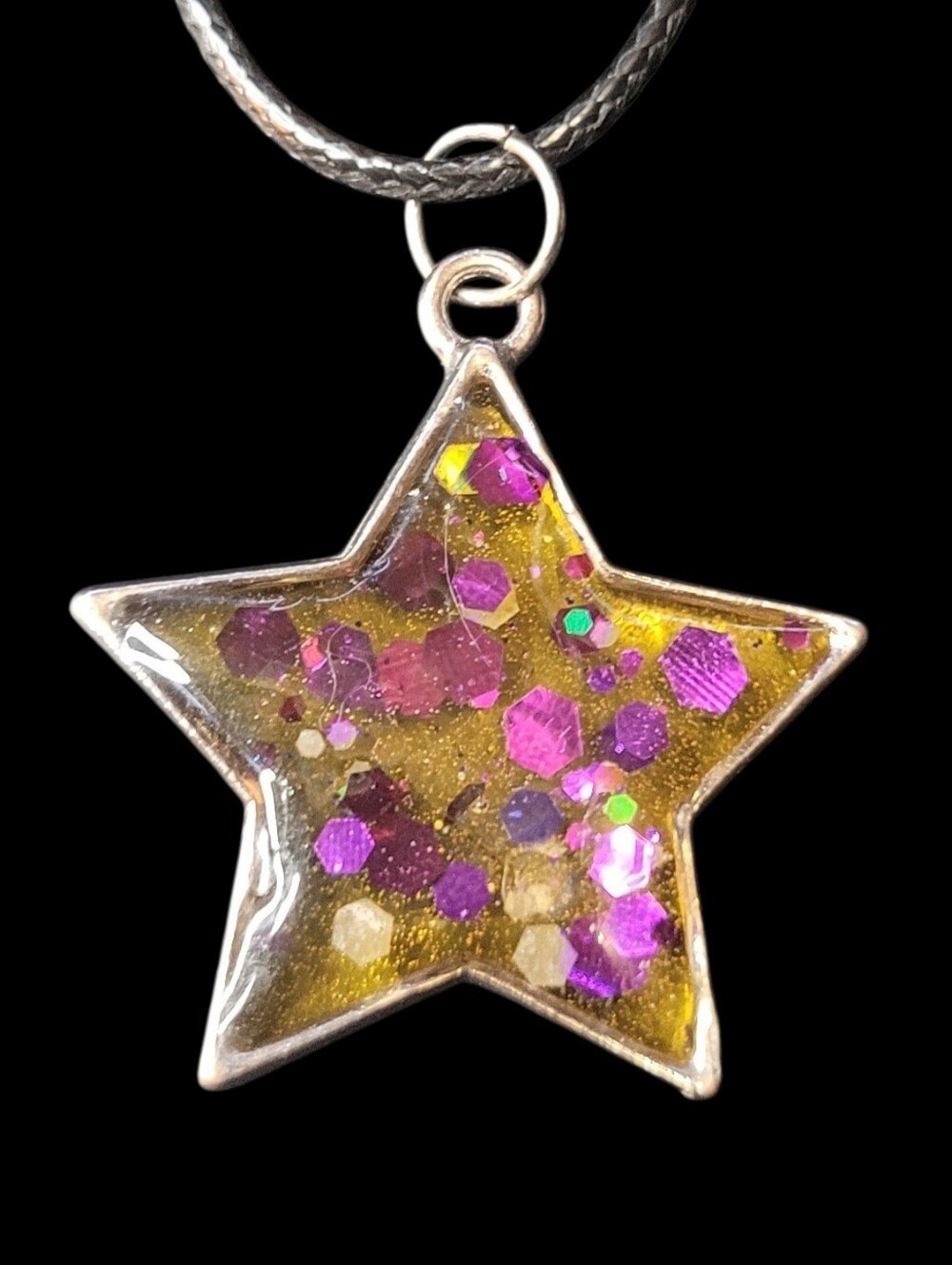 Star Pendant Necklace with Pink Glitter Accents - Women Jewelry